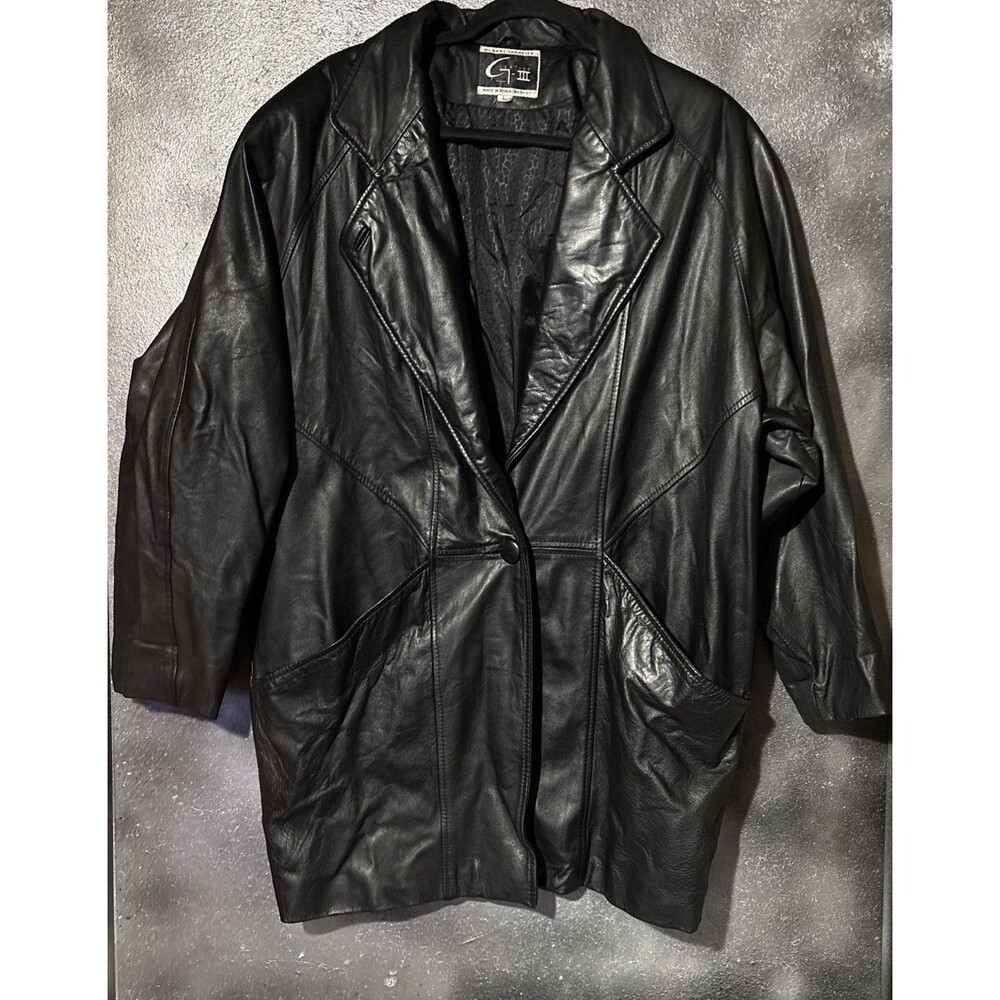 Vintage G-III Black Leather Blazer Jacket Coat Women’s Large Korea 100% Leather
